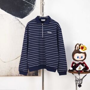 Miu Miu Navy and Gray Striped Long Sleeve Top